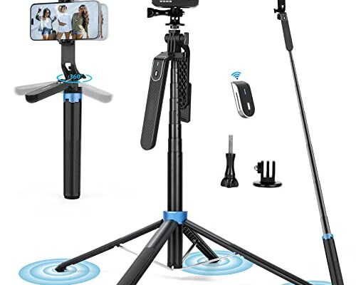 Eocean 71" Tall Selfie Stick Tripod Quadripod with Remote & with 360° Ballhead, Aluminum Alloy Extendable Cell Phone Tripod Stand, Travel Tripod Phone holder Compatible with iPhone/Android/GoPro