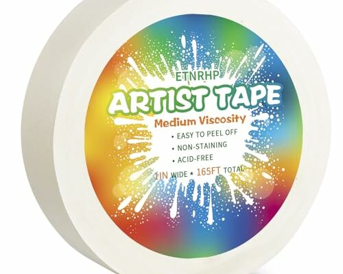 ETNRHP White Art Tape Medium Tack Artist Masking Tape Paper Acid Free Tape Watercolor Painters Tape Artists Tape for Drafting Art Watercolor Painting Canvas Framing, 1 inch Wide 165FT Long