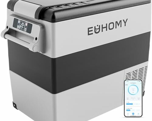 EUHOMY 12 Volt Refrigerator, 59QT(55L) Electric Cooler, 12V Fridge APP Control, 12V Cooler -4℉~68℉, Portable Freezer 12/24V DC 110-240V AC for Camping, Travel, Truck, Home