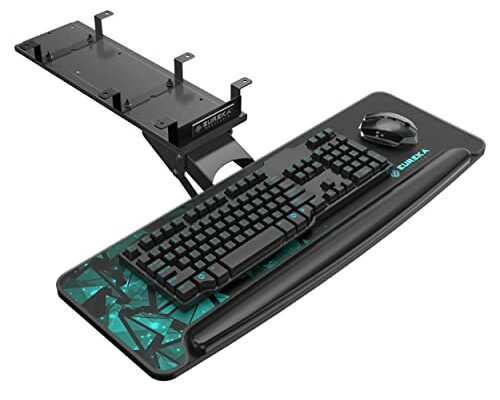 EUREKA ERGONOMIC Height Adjustable Mouse & Keyboard Tray Under Desk, 28x10'' Large Slide Out Swivel Tilt Computer Keyboard Drawer with Mouse Pad for Gaming Home Office Desk, Dual Mount