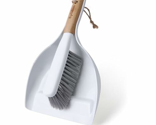 Eyliden Brush and Dustpan Set, Portable Bamboo Handle Cleaning Brush and Dustpan Combo, Small Dust Pan and Brush Broom for Countertop, Sofa, Desk, Keyboard, Car, Tables, and Animal Cages