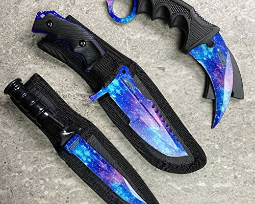 Falcon CSGO Tactical Fixed Blade Set. 3 PCS Tactical 2 Different Combo. For Collection, Gift, and Outdoors Camping Cut Ropes, Branches (Blue-Stars)