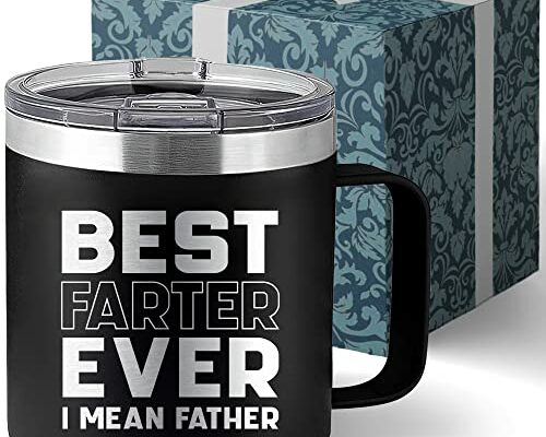 Fathers Day Gift Funny Best Farter Ever I Mean Father Mug - Worlds Best Dad Mug Best Dad Tumbler - Dad Jokes Mug Fathers Day Mug Gifts for Dad from Daughter, Son, Kids 14oz Stainless Steel with Lid