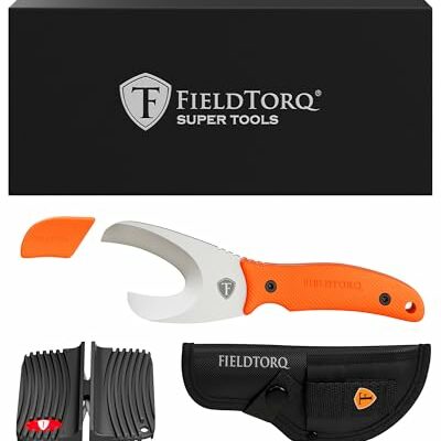 FIELDTORQ Super Tool | 4-in-1 Field Dressing Kit with Sheath & Sharpener | Skinning Knife for Hunting | Gut Hook Knife | Deer Hunting Knife Set