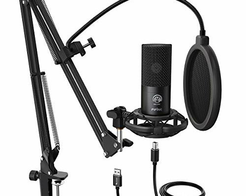 FIFINE Studio Condenser USB Microphone Computer PC Microphone Kit with Adjustable Boom Arm Stand Shock Mount for Instruments Voice Overs Recording Podcasting YouTube Vocal Gaming Streaming-T669