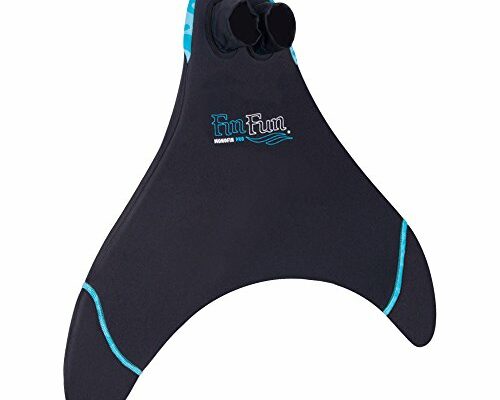 Fin Fun Mermaid Monofin - Swim Fin for Kids Ages 6-11 - Swimming Flipper with Comfortable Foot Pockets - Snorkel & Water Accessory Made w/ Dive-Grade Neoprene - (Blue Trim Black, Junior)