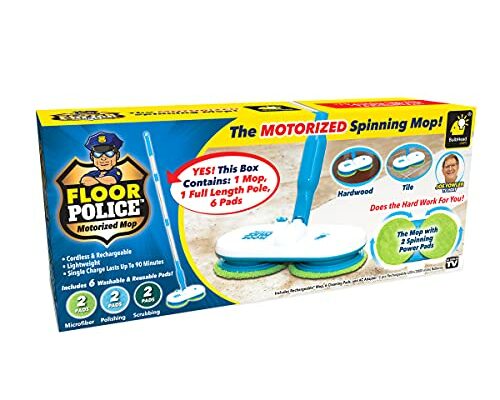 Floor Police Cordless Electric Mop, As Seen On TV, Self-Propelling Hardwood and Tile Floor Cleaner with Dual Spinning Mop Heads, One Mop with 6 Cleaning Pads