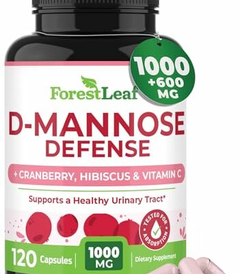 ForestLeaf D Mannose 1000mg Capsules - D-Mannose with Cranberry, Hibiscus & Vit C, Urinary Tract Health for Women and Men, Organic DMannose Pills for UTI, Urinary Health & Bladder Support 120 Capsules