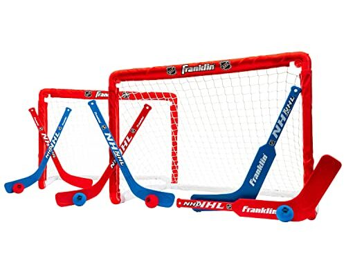 Franklin Sports NHL Kids Mini Hockey Goal Set - (2) Mini + Knee Hockey Goals, (4) Youth Sticks, (2) Goalie Sticks + (4) Foam Balls - Knee + Mini Hockey Set