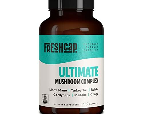 FreshCap Ultimate Mushroom Complex - Lions Mane, Reishi, Cordyceps, Chaga, Turkey Tail, Maitake - Immune Support & Nootropic Brain Supplements for Immunity, Energy, Memory & Focus (120 Capsules)