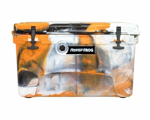 Frosted Frog Orange White and Black Camo 45 Quart Ice Chest Heavy Duty High Performance Roto-Molded Commercial Grade Insulated Cooler