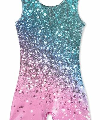 Funnycokid Gymnastics Leotards for Girls Dance Clothes Sparkly Outfits Unitard with Shorts, diamond 02, 7-8 Years