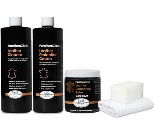 Furniture Clinic Leather Complete Restoration Kit | with Leather Recoloring Balm, Cleaner, 2-in-1 Protection Cream & Conditioner, Sponge, and Cloth | Leather Repair Kit for Furniture (Dark Brown)