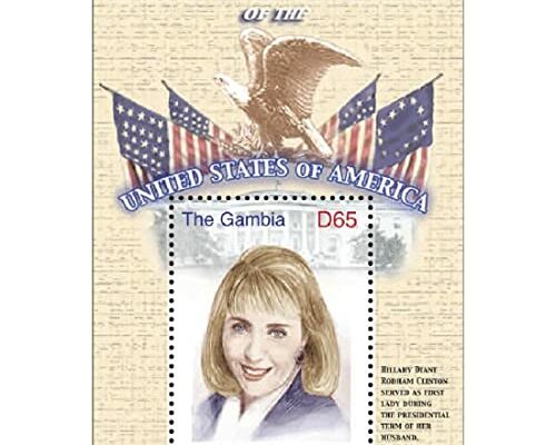 Gambia Hillary Clinton Souvenir Sheet | First Ladies of US Presidents, United States Presidents & Woman Collectible Mail & Postage Stamps from 2007 | Scott 3127 | Famous Postal Stamp & Mailing Gift