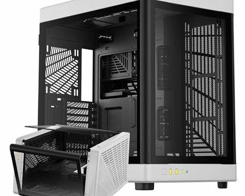 GAMDIAS RGB Dual-Chamber Panoramic Tempered Glass Gaming PC Case; 2-way Standing with Vertical & Horizontal Orientaton and One-touch Open; Computer Case support 420mm AIO & Huge Cable Management Space