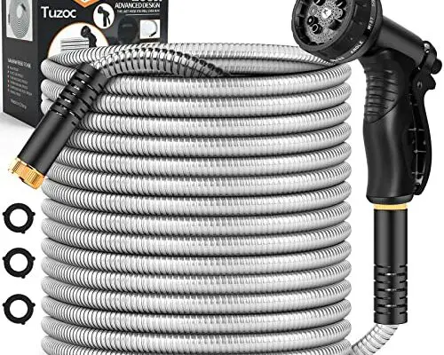 Garden Hose Metal 100FT, Stainless Steel Heavy Duty Water Hose With 10 Function Nozzle, No-Kink, Tough & Flexible, Sturdy and Lightweight, Rust Proof for Yard, Outdoor, RV