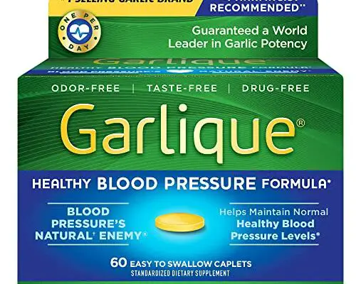 Garlique Garlic Extract Supplement, Healthy Blood Pressure Formula, Odorless & Vegan, 60 Caplets