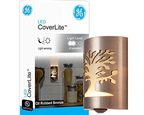 GE CoverLite LED Night Light, Decorative, Plug-In, Smart Dusk-to-Dawn Sensor, Home Decor, Ideal for Bedroom, Bathroom, Kitchen, Hallway, 1 Pack, 29846, Oil Rubbed Bronze | Tree of Life