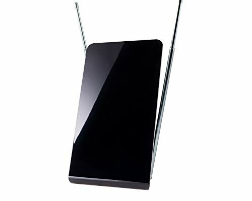 GE Flat Panel Indoor HD Digital TV Antenna, Long Range Smart TV Antenna, Supports 4K 1080P HD Smart TV VHF UHF, Extendable Dipole Rabbit Ears, Adjustable Stand, 5ft Coax HDTV Cable, 33681