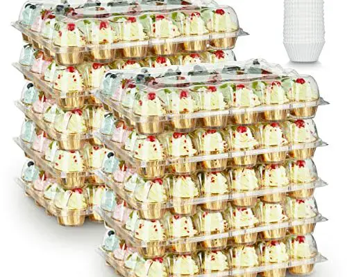 Gencywe (24 Pack x 10 Sets) Stackable Cupcake Carrier Holders with 240 Pack Cupcake Liners, Plastic Cupcake Boxes Holders for 24 Cupcakes, High Tall Dome Lid Cupcake Containers, Clear Cupcake Trays