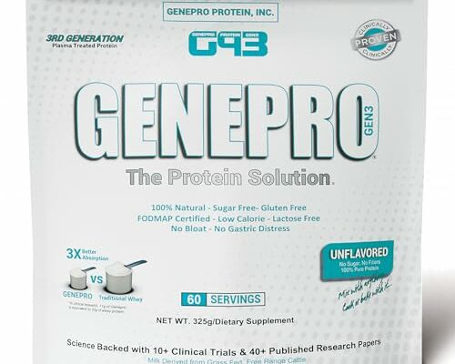 Genepro Unflavored Protein Powder - New Formula - Lactose-Free, Gluten-Free, & Non-GMO Whey Isolate Supplement Shake (3rd Generation, 60 Servings)