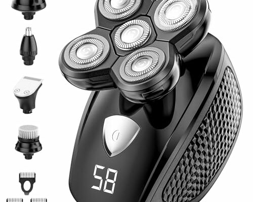 Generic Head Shavers for Bald Men, Electric Bald Head Shaver Razors Face Hair Trimmer, 5 in 1 Shaving Kit, LED Display IPX7 Waterproof USB Rechargeable, Dark Black