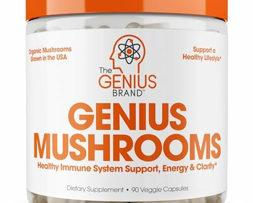 Genius Mushroom - Lions Mane, Cordyceps and Reishi - System Booster & Nootropic Supplement - for Energy & Support, 90 Veggie Pills