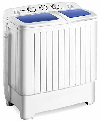 Giantex Portable Mini Compact Twin Tub Washing Machine 20lbs Washer Spain Spinner Portable Washing Machine, Blue+ White