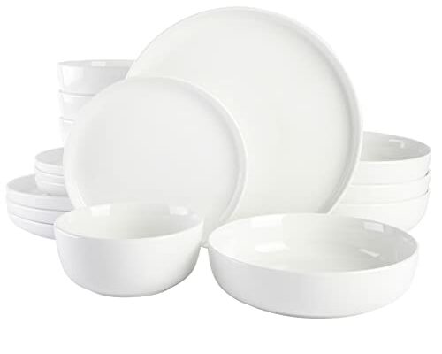 Gibson Home Oslo Porcelain Chip and Scratch Resistant Dinnerware Set, Service for 4 (16pcs), Plates and Bowls Dishes Sets, White