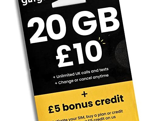 GiffGaff United Kingdom PAYG SIM Card for Visiting UK & Europe w/ 5￡bonus, Activate While in U.S., 12￡ for Unlimited SMS/Calls and 12GB Data [for Unlocked phones]