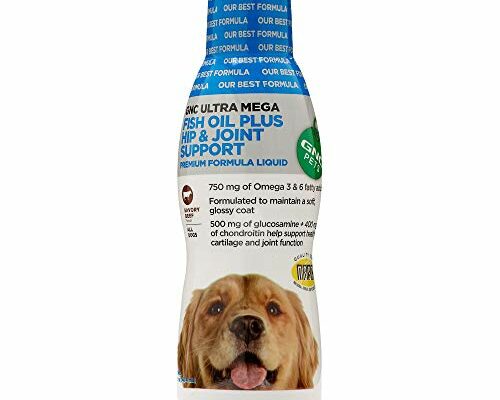 GNC Pets Ultra Mega Fish Oil Plus Hip & Joint Support Supplement for Dogs, 16 Ounces - Beef Flavor | formulated to Maintain a Soft, Glossy Coat | Healthy and Natural Pet Supplements Safe for All Dogs