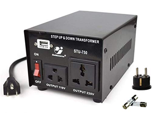 Goldsource 750W Voltage Transformer Converter (110V to 220V, 220V to 110V) Step Up & Down Power Converter 110/120 Volt - 220/240 Volt w/ 5V USB Output & Circuit Breaker Protection, 750 Watt (STU-750)