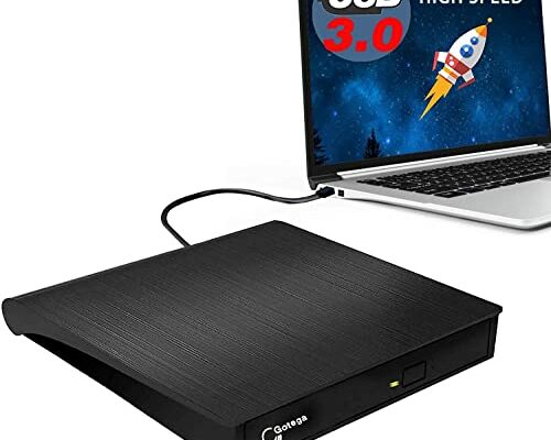 Gotega External DVD Drive, USB 3.0 Portable +/-RW , DVD Player for CD ROM Burner Compatible with Laptop Desktop PC Windows Linux OS Apple Mac Black