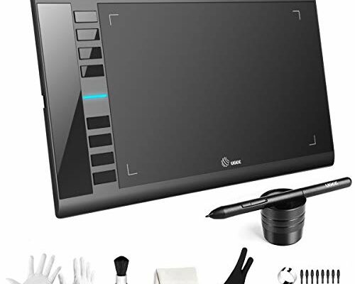 Graphics Drawing Tablet, UGEE M708 10 x 6 inch Large Drawing Tablet with 8 Hot Keys, Passive Stylus of 8192 Levels Pressure, UGEE M708 Graphics Tablet for Paint, Design, Art Creation Sketch Black