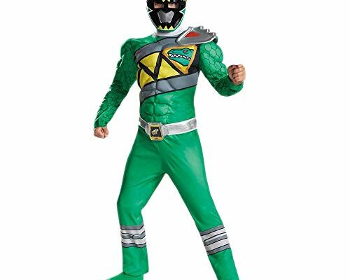 Green Power Rangers Costume for Kids. Official Licensed Green Ranger Dino Charge Classic Muscle Power Ranger Suit with Mask for Boys & Girls, Medium (7-8)