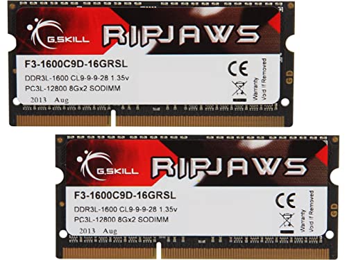 G.SKILL Ripjaws DDR3 SO-DIMM Series DDR3 RAM 16GB (2x8GB) 1600MT/s CL9-9-9-28 1.35V Unbuffered Non-ECC Notebook/Laptop Memory SODIMM (F3-1600C9D-16GRSL)