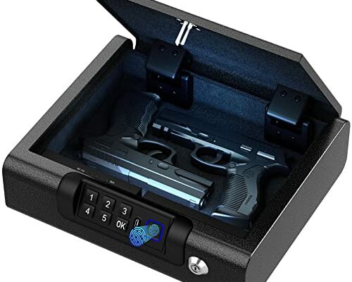 Gun Safe,Biometric Gun Safe for Pistols 3-Ways unlock Safe Fingerprint Digital PIN Key Unlock with Voice, Gun lock box for Cloakroom living room Bedroom Nightstand and Car BILLCONCH