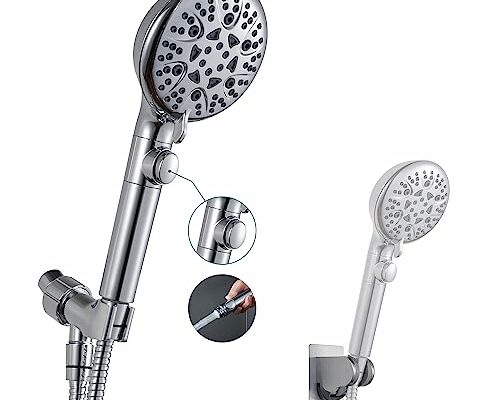 GwernKB Handheld Shower Head with On Off Switch 8-Mode High Pressure Showerhead with 79 Inches Extra-long Stainless Steel Hose and Bracket PLUS Extra Low-Reach Adhesive Wall Mount for Kids,Silver…