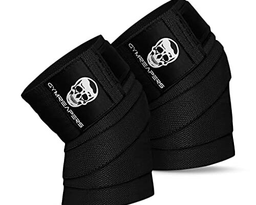 Gymreapers Knee Wraps (Pair) With Strap for Squats, Weightlifting, Powerlifting, Leg Press, and Cross Training - Flexible 72" Knee Wraps for Squatting - For Men & Women - 1 Year Warranty (Black)