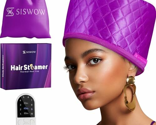 Hair Steamer for Deep Conditioning w/10-level Heats Up Quickly, Heating Cap for Deep Conditioner - Thermal Steam Cap For Black Hair, Great For Hair Treatment (Purple)