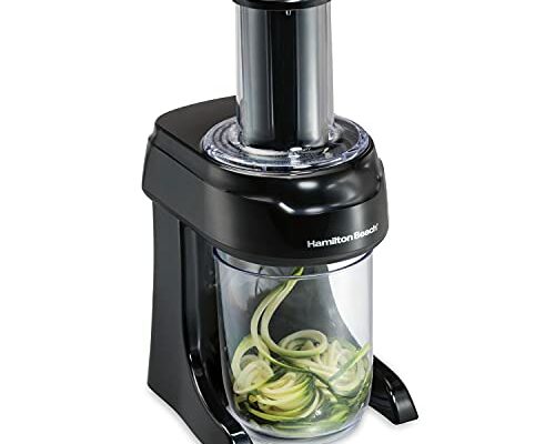 Hamilton Beach 3-in-1 Electric Vegetable Spiralizer for Veggie Noodles, Zoodle Maker & Slicer With 3 Cutting Cones for Spaghetti, Linguine, and Ribbons, 6-Cups, Black (70930)