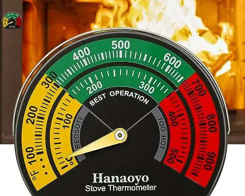 Hanaoyo Wood Stove Thermometer Magnetic Stove Pipe Thermometer with Large Dial, Wood Burning Stove Thermometer Stove Top Meter for Stove Top, Gas Stoves, Pellet Stove (1 Piece)