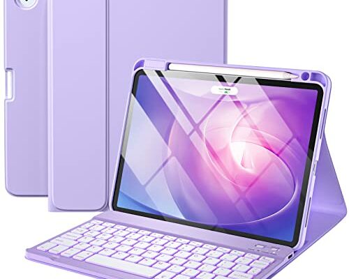 Harvopu iPad Air 11-inch M2/ 10.9 Inch Air 5th 4th Generation Case with Keyboard - Backlit Wireless Detachable, Folio Cover with Pencil Holder for iPad Air 11 2024/ Air 5 2022/ Air 4 (Purple)