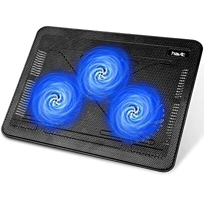 havit HV-F2056 15.6"-17" Laptop Cooler Cooling Pad - Slim Portable USB Powered (3 Fans), Black/Blue