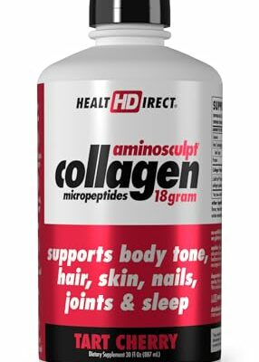 HEALTH DIRECT AminoSculpt Sugar-Free Collagen Supplement - High Potency Medical-Grade Protein for Hair, Skin, Nails & Joints, Grass-Fed, Non-GMO, Liquid Collagen - Tart Cherry - 30 Fl Oz