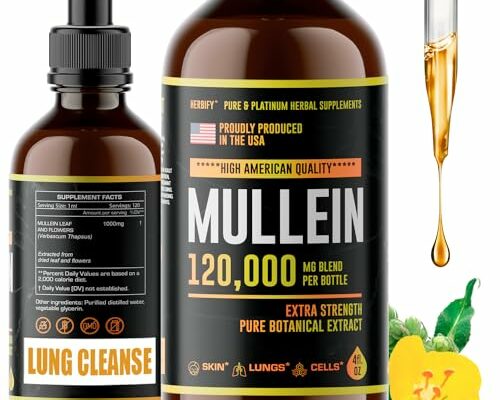 HERBIFY Mullein Drops - Lung Cleanse - Leaf Extract - Powerful Mullein for Immune Support,Detox & Respiratory Support - Made in USA - Herbal Supplements - 4 Oz