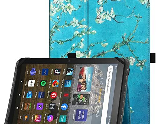 HGWALP Universal Case for 9inch 10inch Tablet, Stand Folio Protective Cover with Adjustable Fixing Silicon Band, Apricot Flower