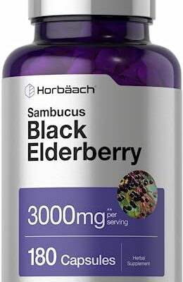 Horbäach Black Elderberry | 3000mg Capsules | 180 Count | Non-GMO, Gluten Free | Sambucus Extract Supplement