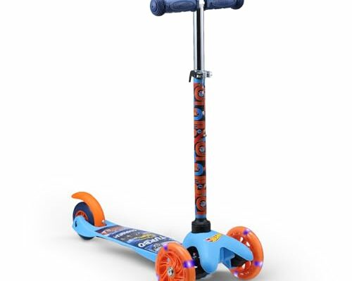 Hot Wheels Self Balancing Kick Scooter with Light Up Wheels, Extra Wide Deck, 3 Wheel Platform, Foot Activated Brake, 75 lbs Limit, Kids & Toddlers Girls or Boys, for Ages 3 and Up