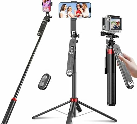 Huryfox Selfie Stick Phone Tripod - 71 inch Tall Cell Phone Holder with Detachable Wireless Remote, Phone Stand for Recording, Video and Picture, Compatible with iPhone, Android Phone, Camera & Gopro